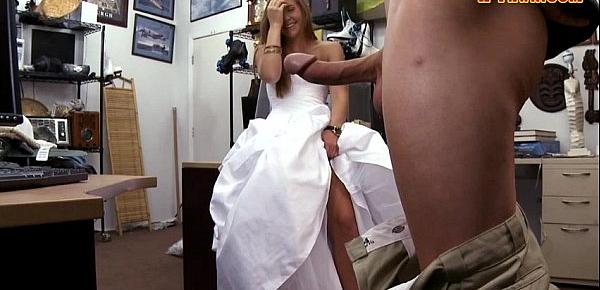  Woman in wedding dress boned by pawn guy